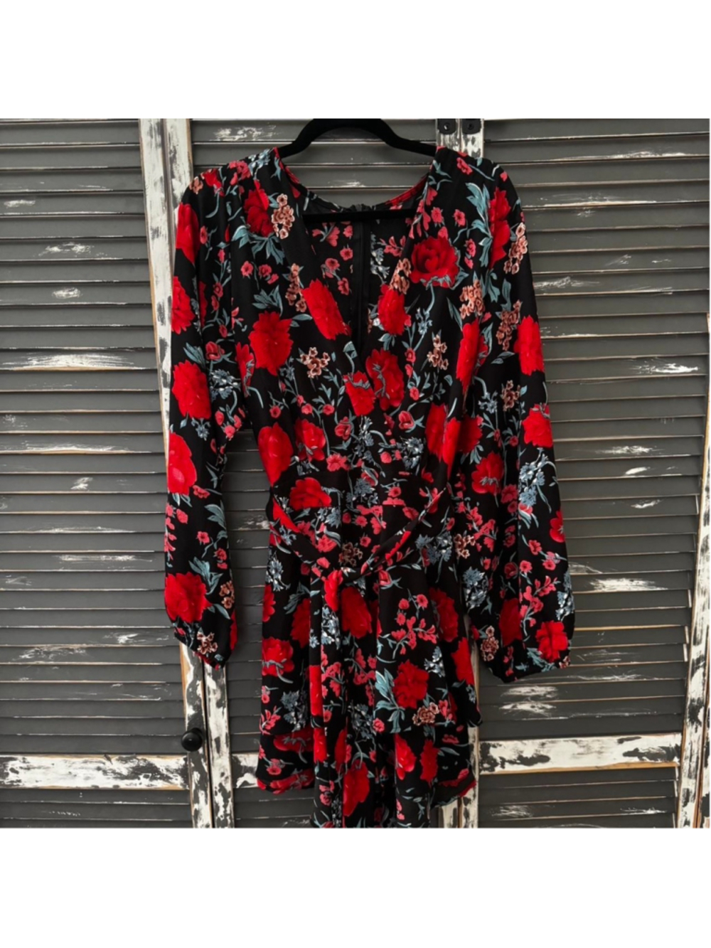 Relipop Womens Floral Print Romper V Neck Long Sleeve Double Layer Ruffle Hem Sh - Picture 7 of 7